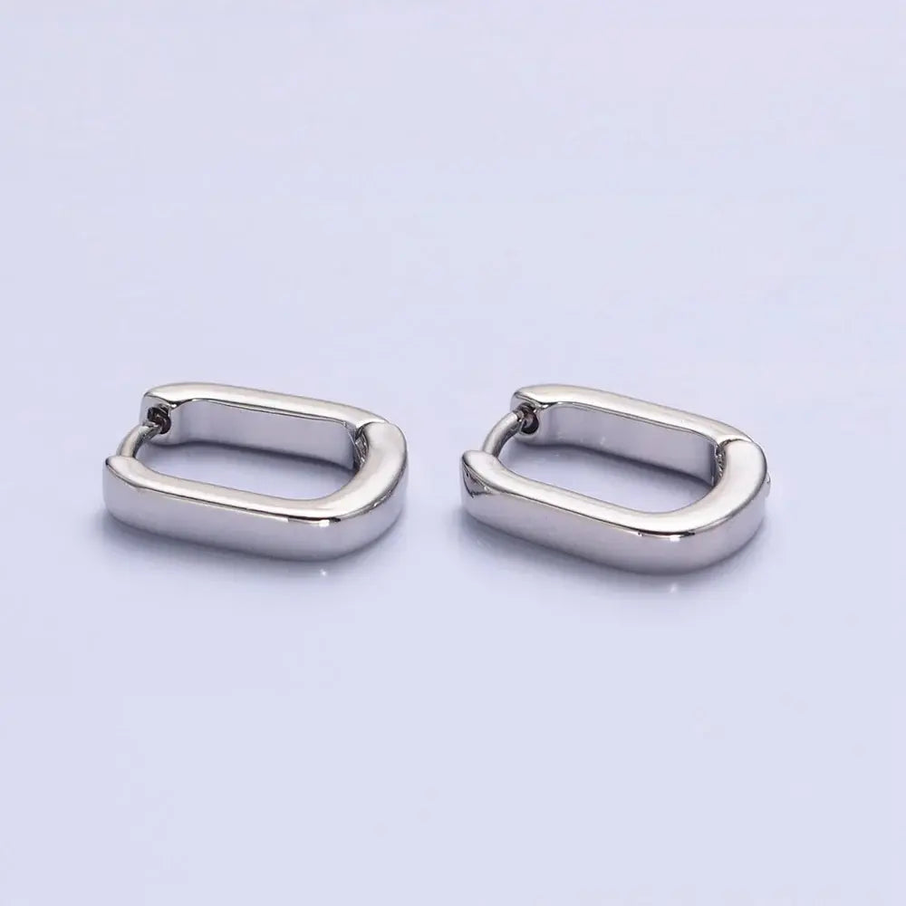 Rectangular Oblong U-Shaped Huggie- Silver