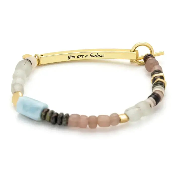 Hidden Message Bracelet - Badass/Larimar/Gold