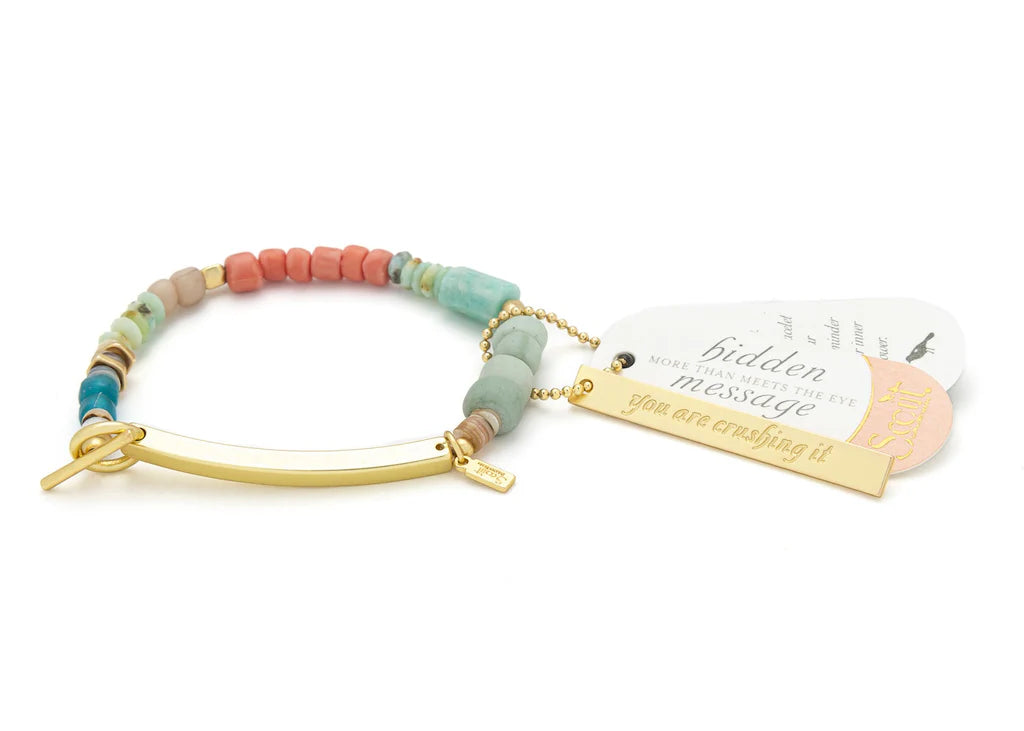 Hidden Message Bracele- Crushing It/Amazonite/Gold