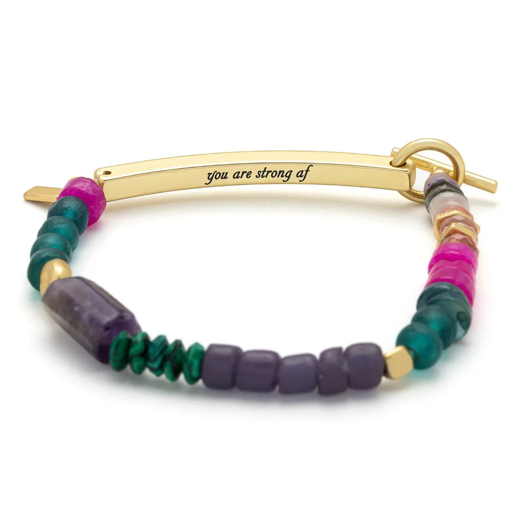 Hidden Message Bracelet- Strong Af/Amethyst/Gold
