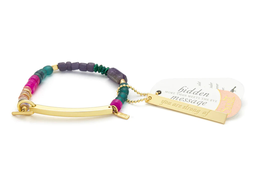 Hidden Message Bracelet- Strong Af/Amethyst/Gold