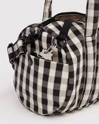 Nylon Duffle Bag - Black and Cream Gingham