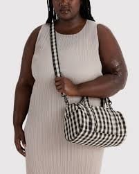 Nylon Duffle Bag - Black and Cream Gingham