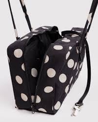 Medium Nylon Bowler Bag - Black and Cream Polka Dot
