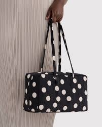 Medium Nylon Bowler Bag - Black and Cream Polka Dot