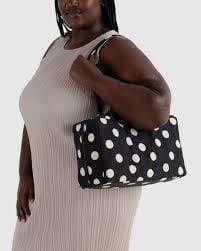 Medium Nylon Bowler Bag - Black and Cream Polka Dot