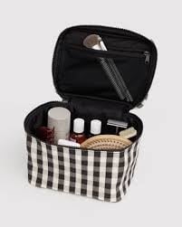 Large Cosmetic Case - Black and Cream Gingham