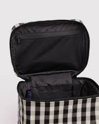 Large Cosmetic Case - Black and Cream Gingham