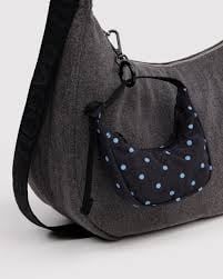Crescent Bag Charm - Black and Sky Blue Micro Dot