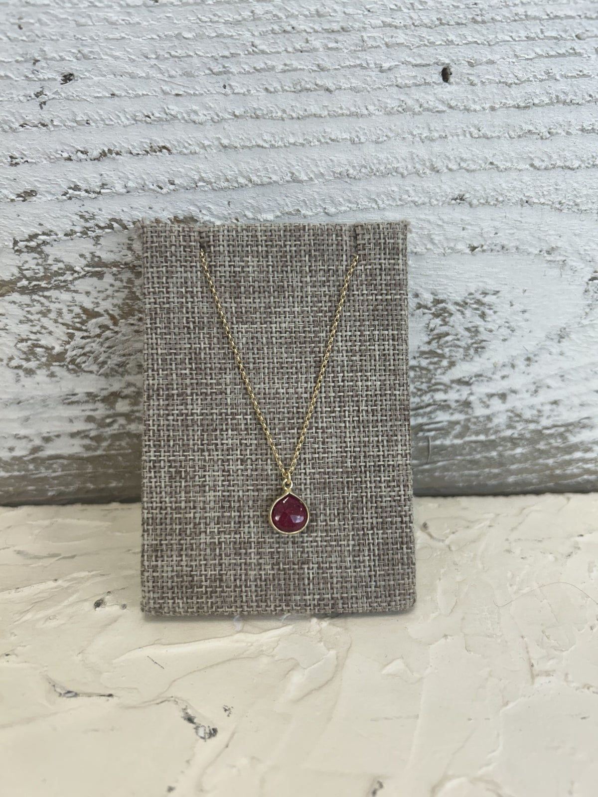 Bezel-wrapped Gemstone Necklace - Gold Ruby