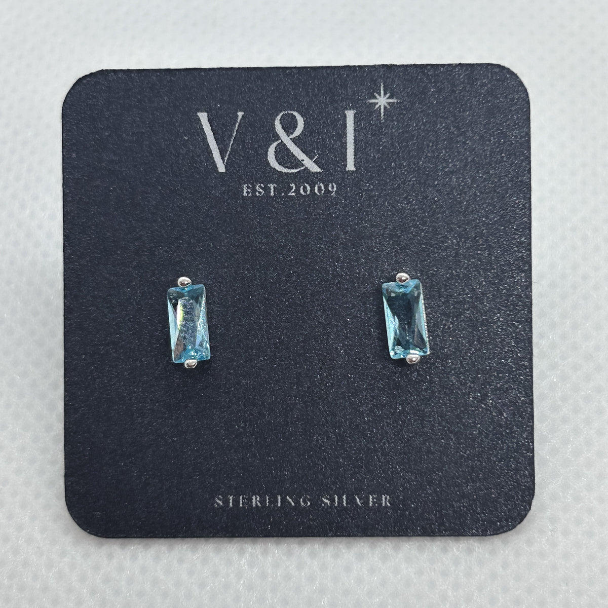 Light Blue CZ Baguette Stud- SS