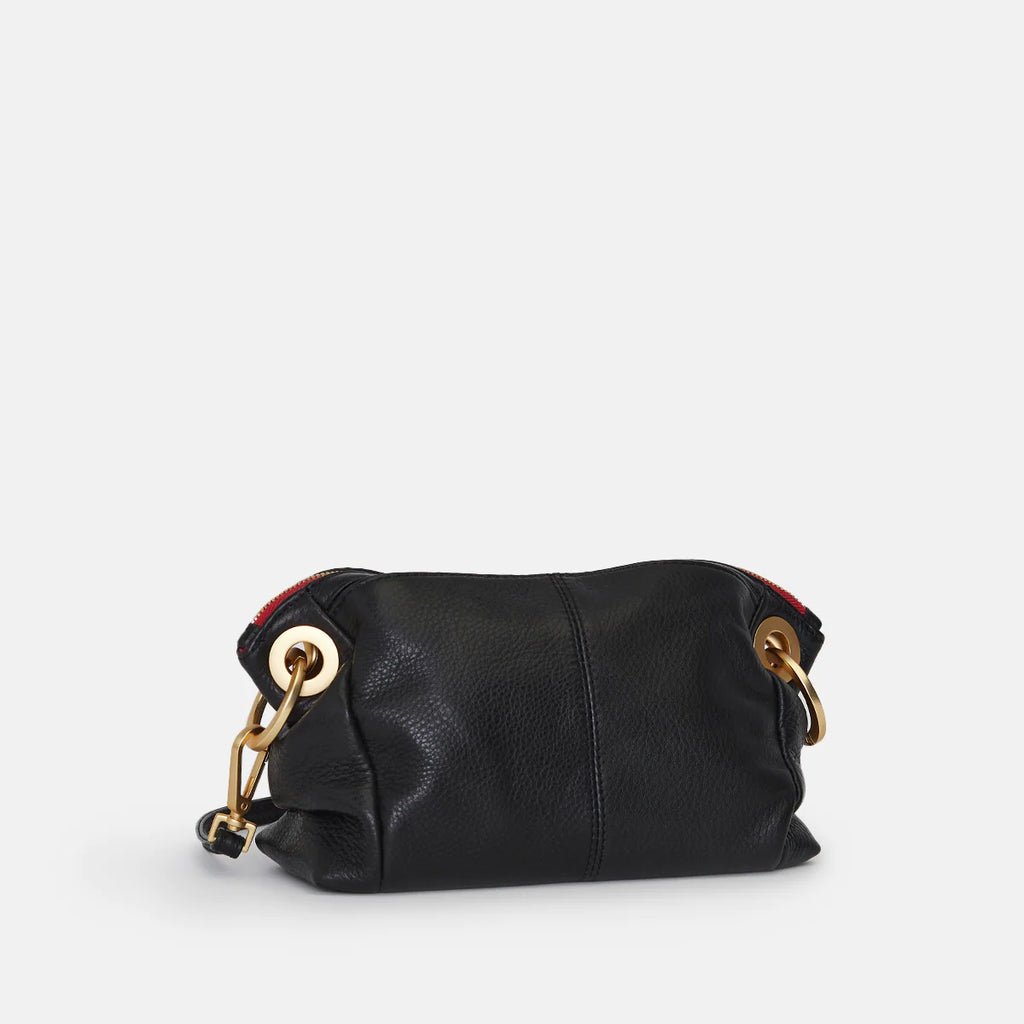Daniel Crossbody Clutch Small Black-Brushed Gold-Red Zip