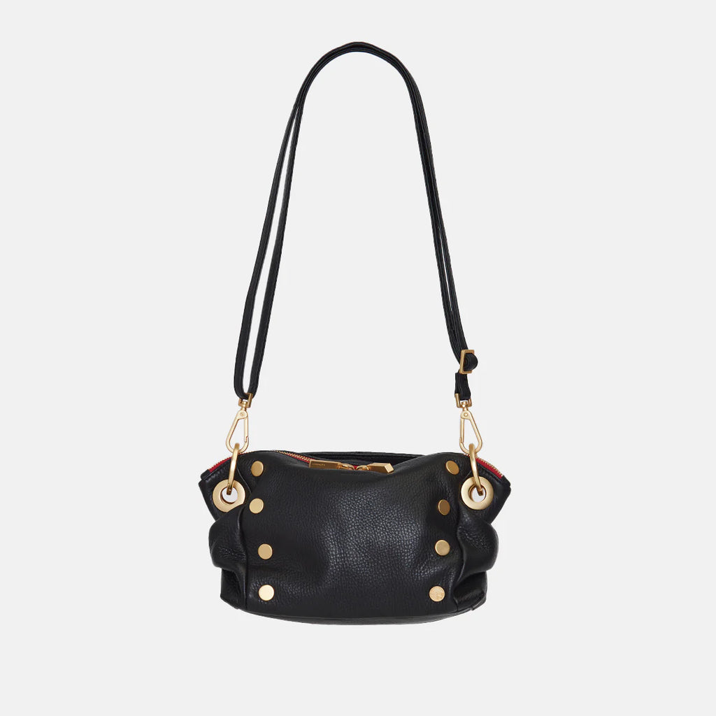 Daniel Crossbody Clutch Small Black-Brushed Gold-Red Zip