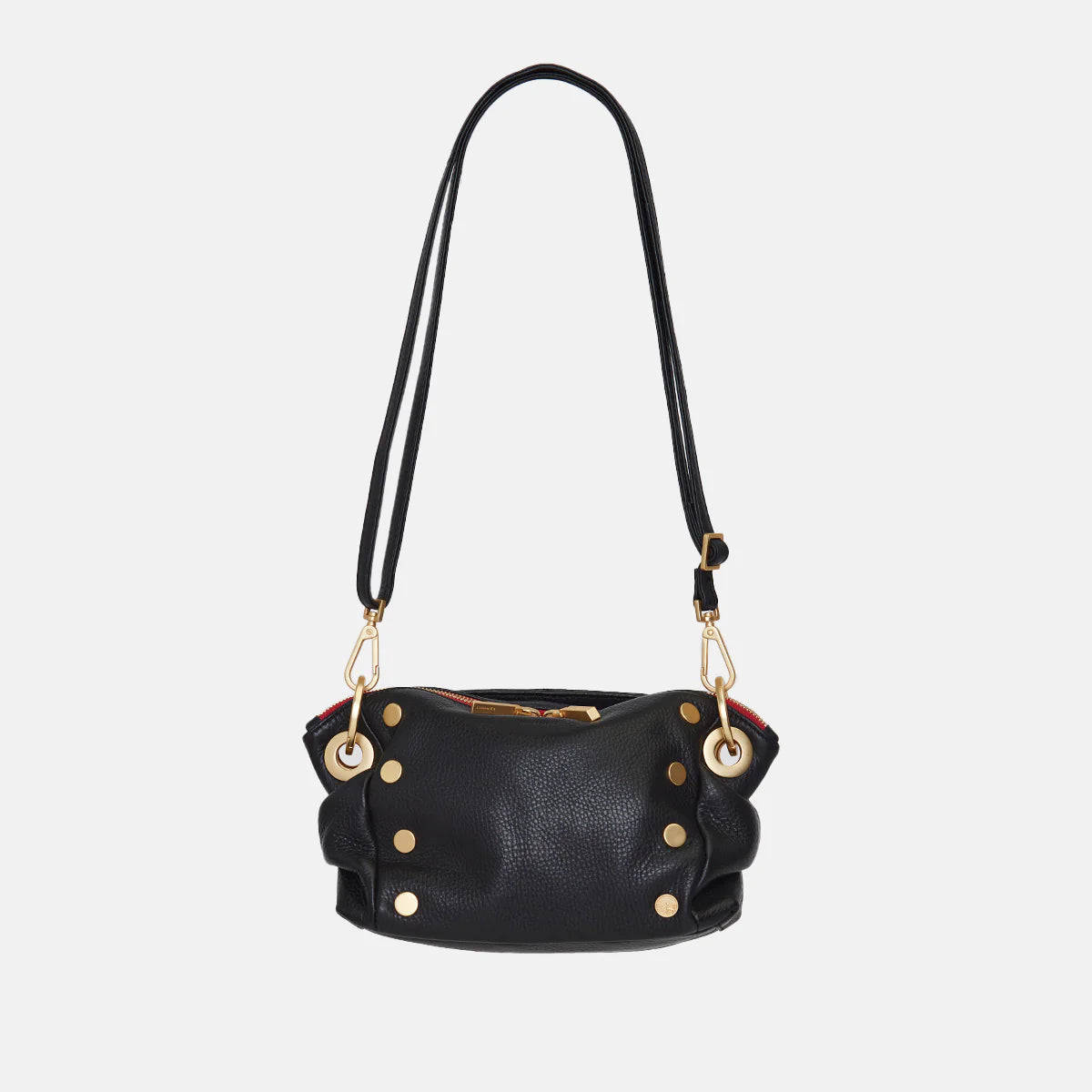 Daniel Crossbody Clutch Small Black-Brushed Gold-Red Zip