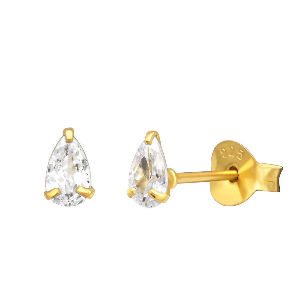 Tasi & Stowaway Gold Studs Pear Crystal