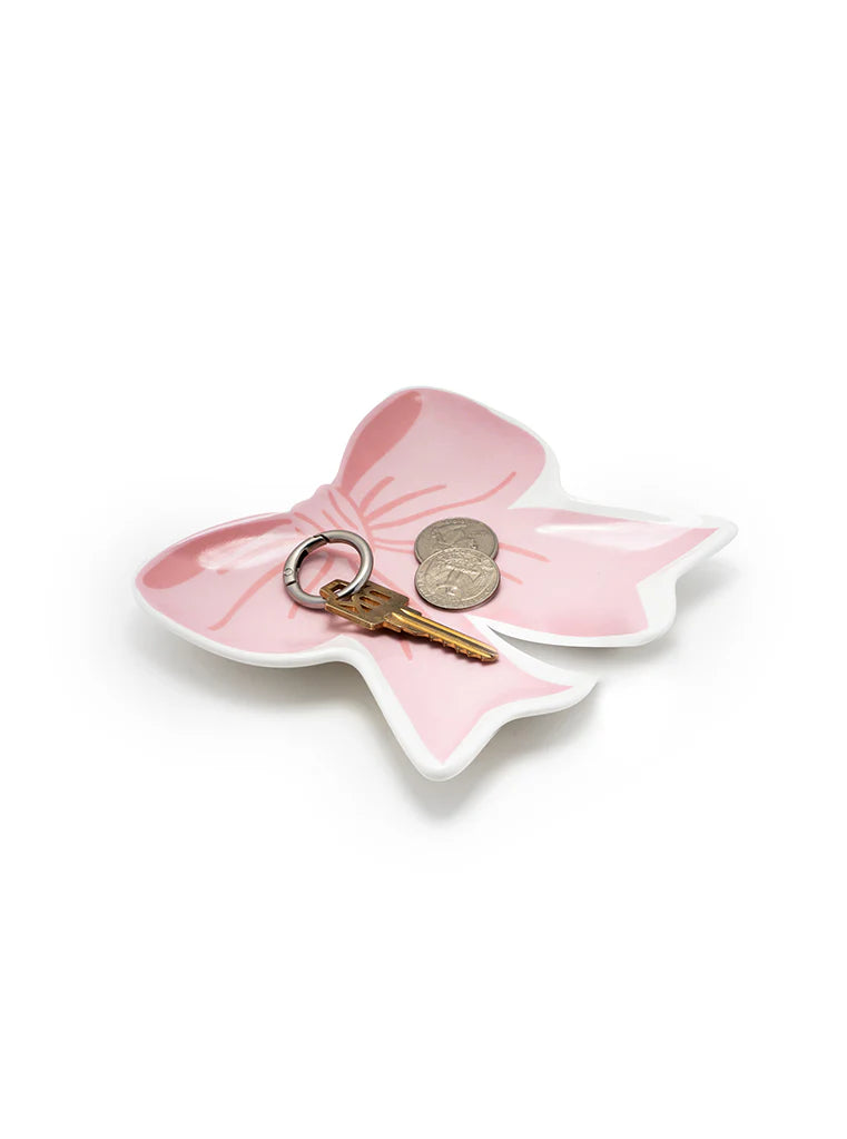 Ceramic Trinket & Jewelry Tray- Pink Ribbon Bow