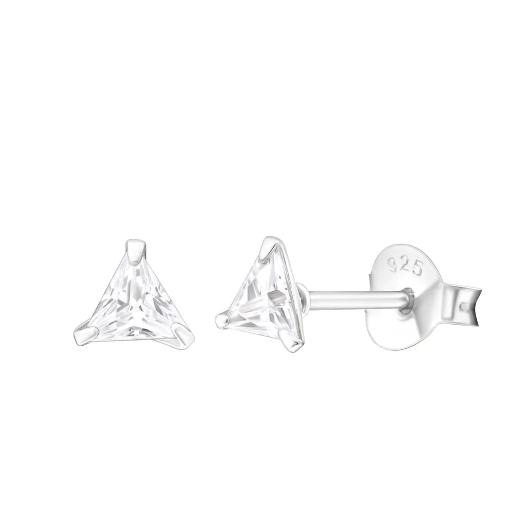 Tasi & Stowaway Silver Studs Triangle Crystal