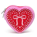 Velvet Jewelry Zip Case- Heart Shaped w/ Bow